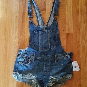 Free People denim overall shorts